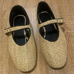 H&M Beige Woven Mary Jane Strap Flats